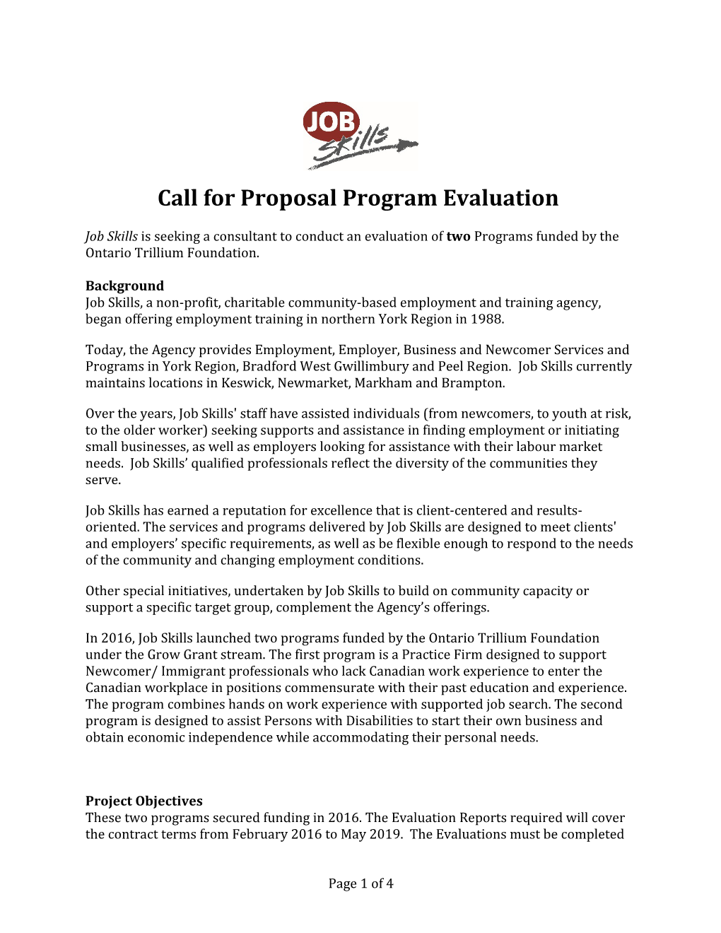 Call for Proposal Program Evaluation