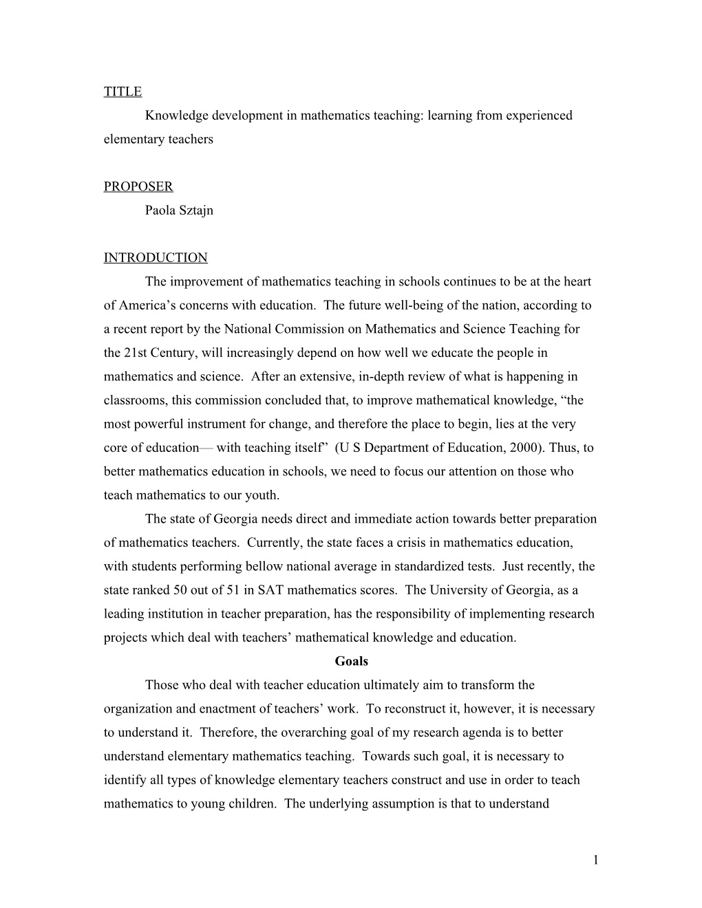 Knowledge Growth in Mathematics Teaching