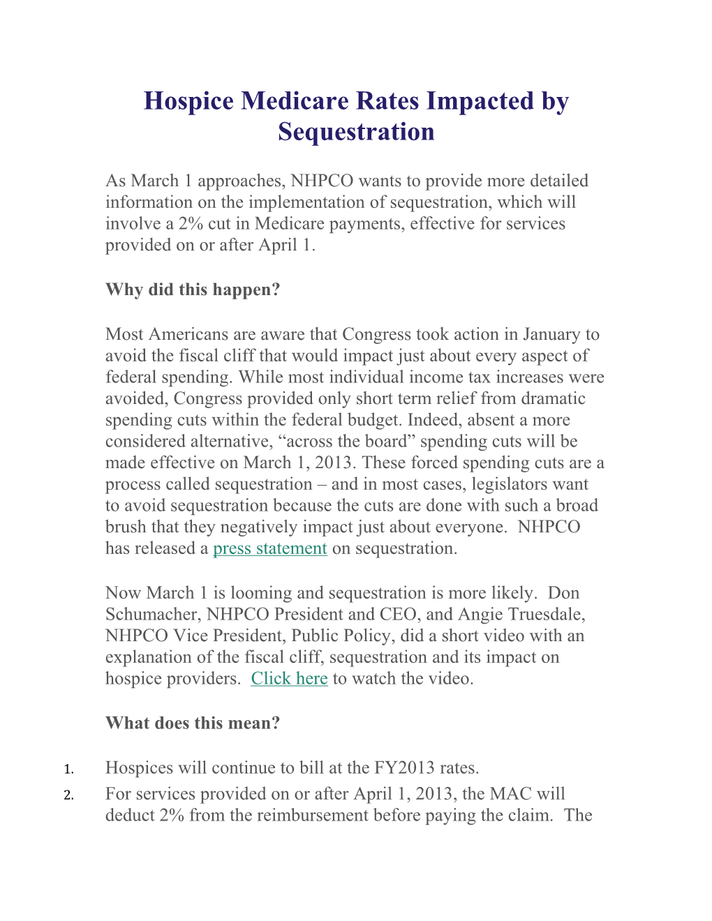 Hospice Medicare Rates Impacted by Sequestration