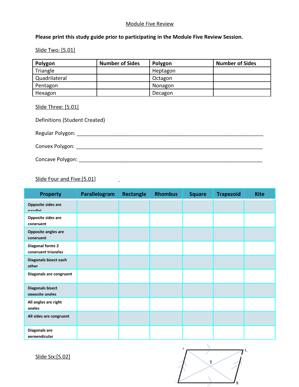 Please Print This Study Guide Prior to Participating in the Module Five Review Session