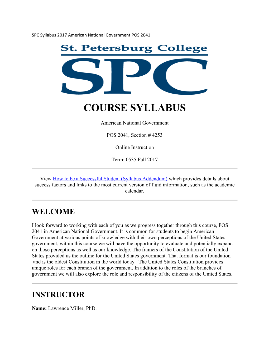 SPC Syllabus 2017 American National Government POS 2041