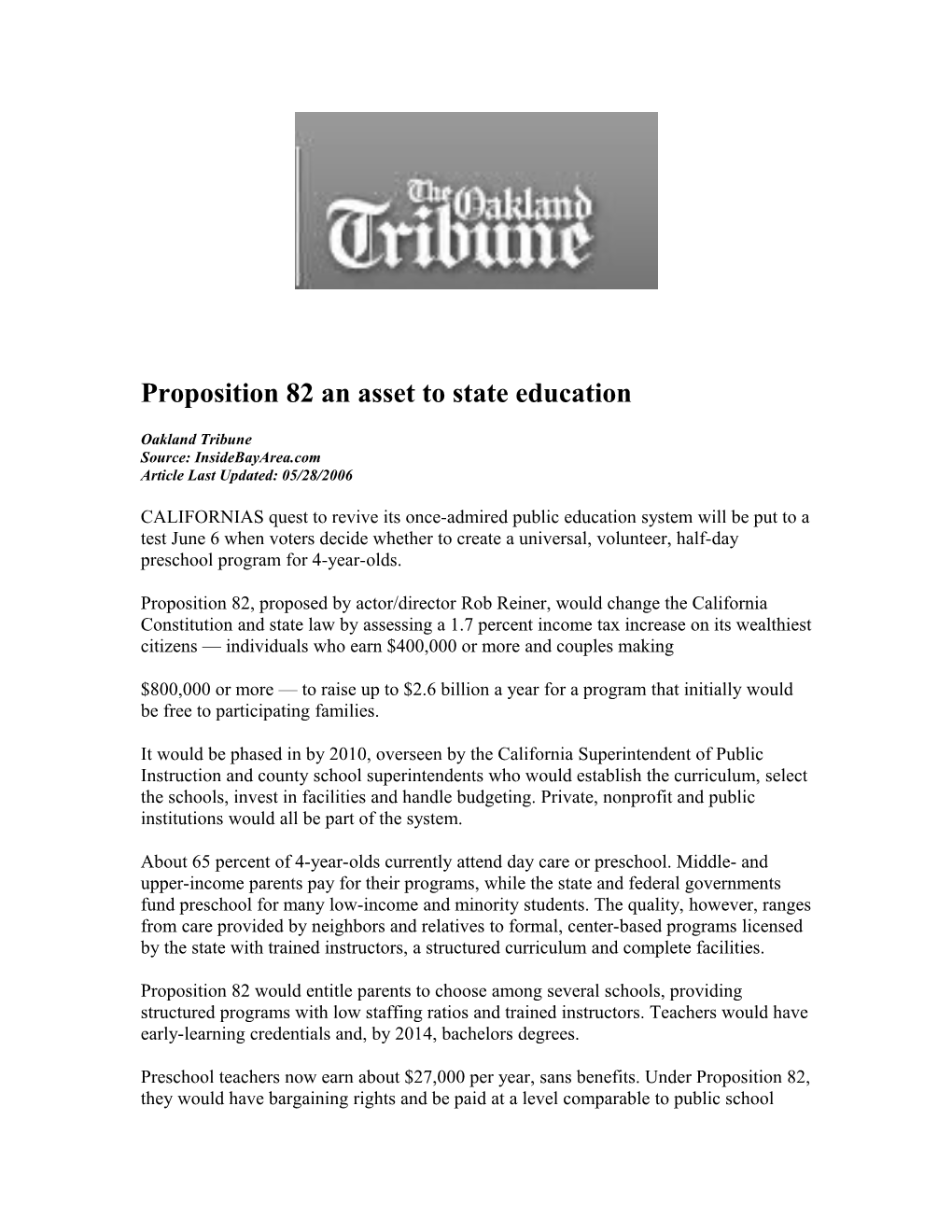 Proposition 82 an Asset to State Education