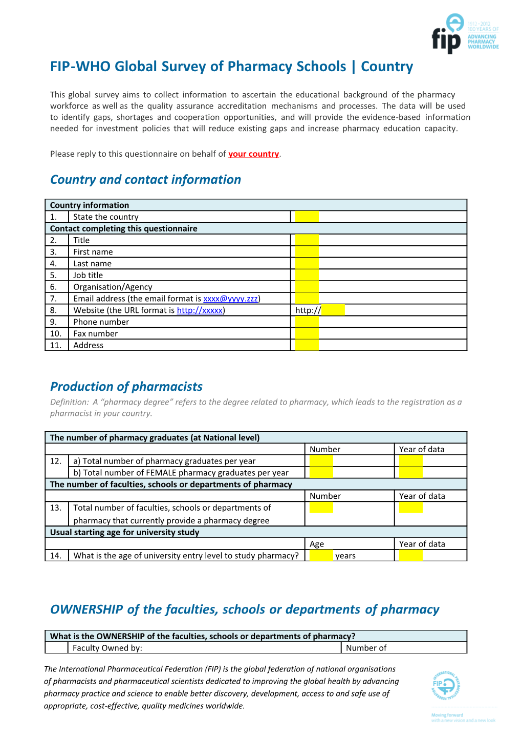 FIP-Whoglobalsurveyofpharmacyschools Country