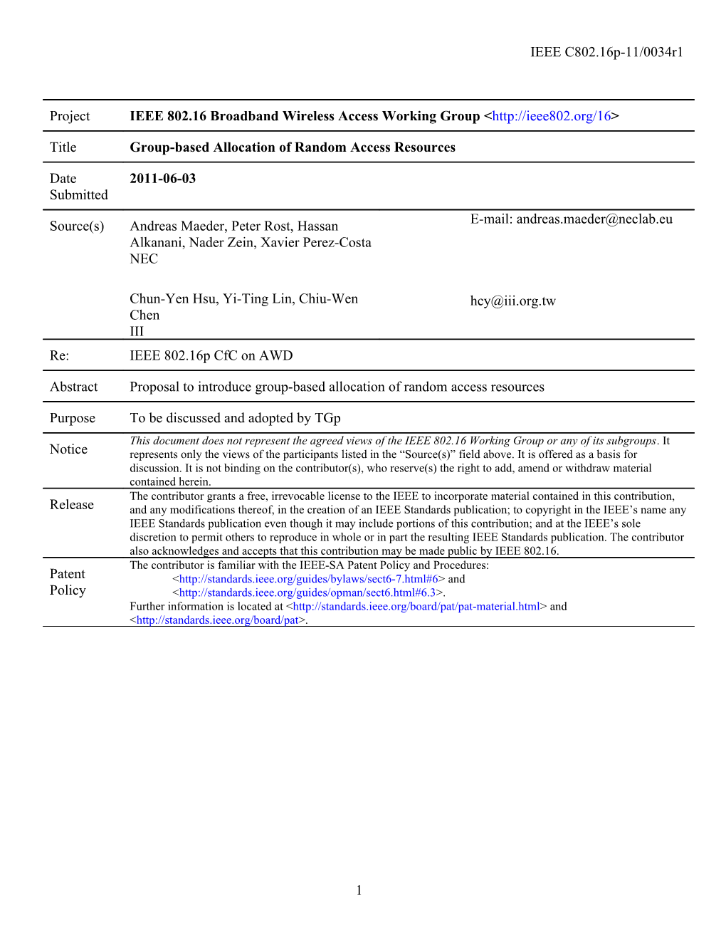 Group-Based Allocation of Random Access Resources