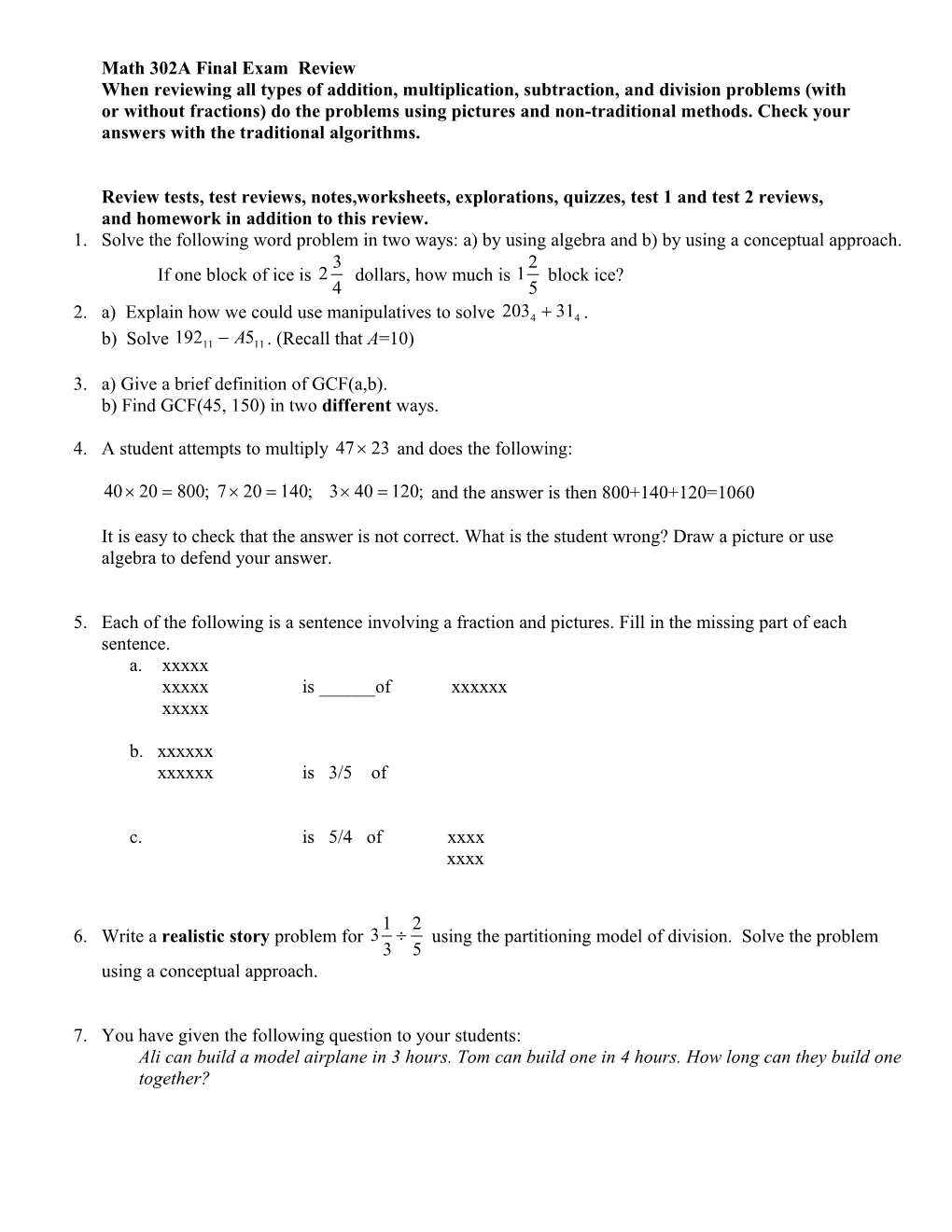 Math 302Afinal Exam Review