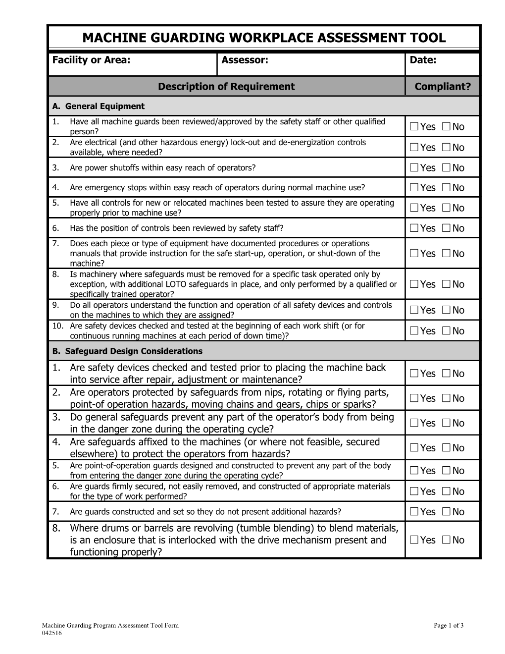 Machine Guarding Program Assessment Tool