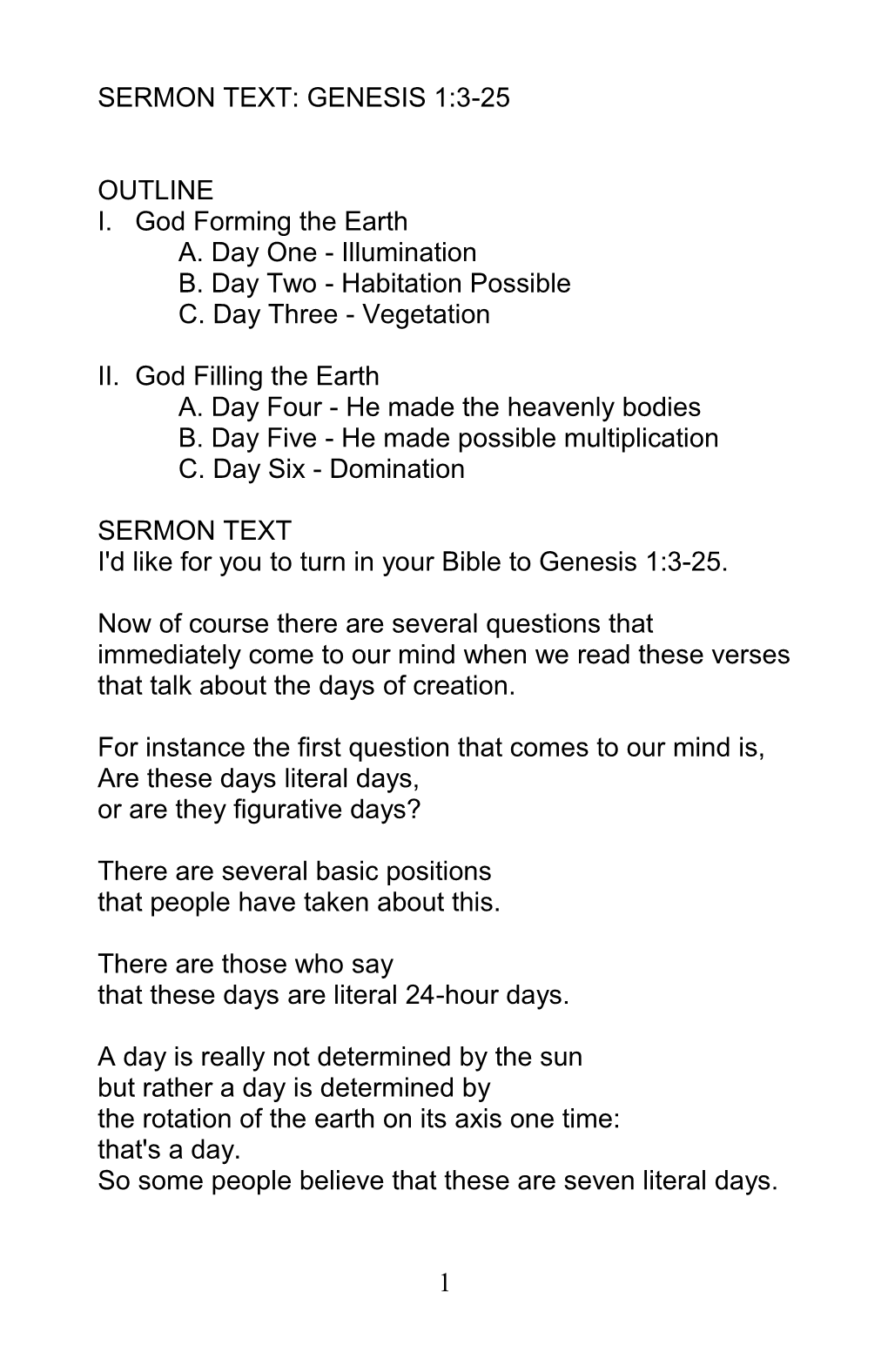 Sermon Text: Genesis 1:3 25