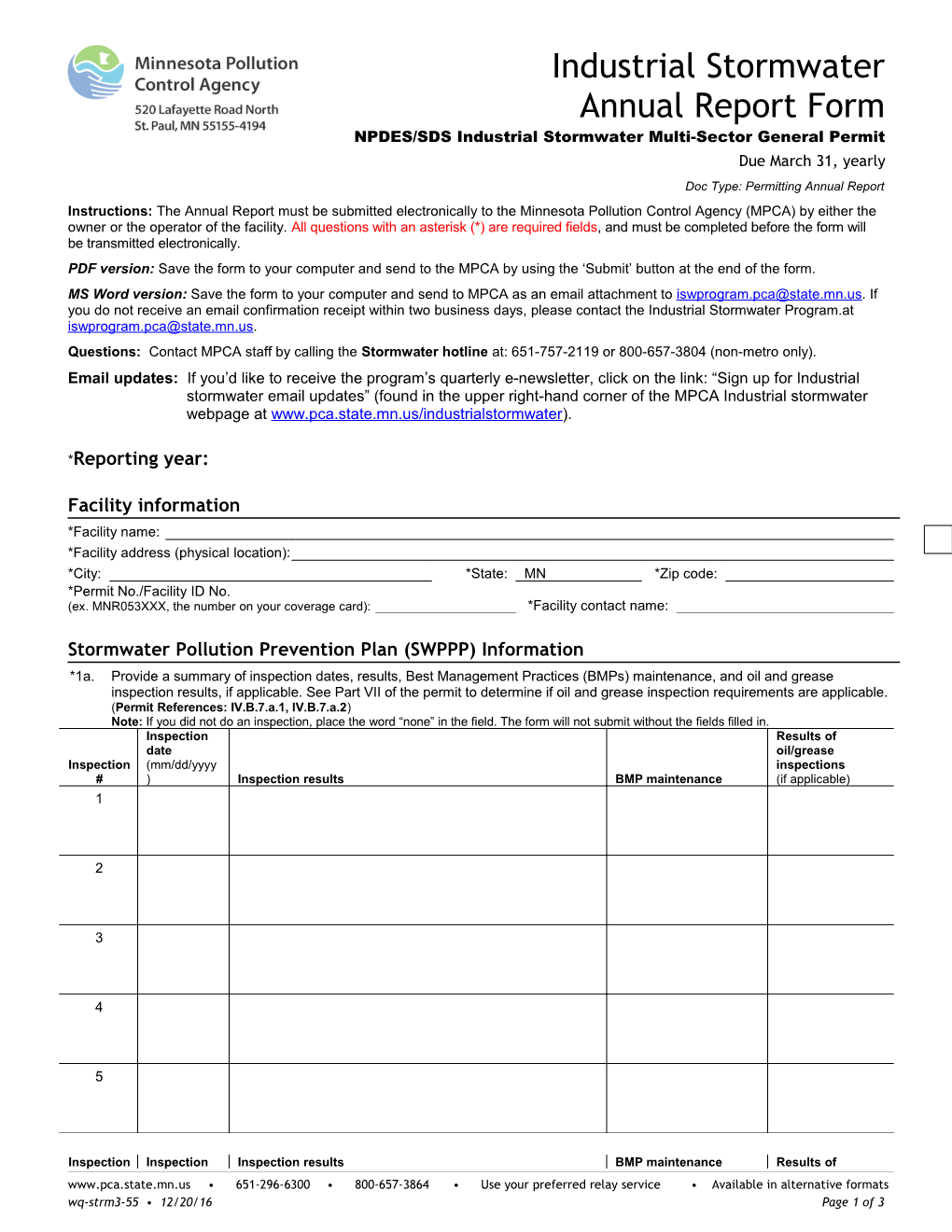 Industrial Stormwater Annual Report Form - NPDES/SDS Industrial Stormwater Multi-Sector