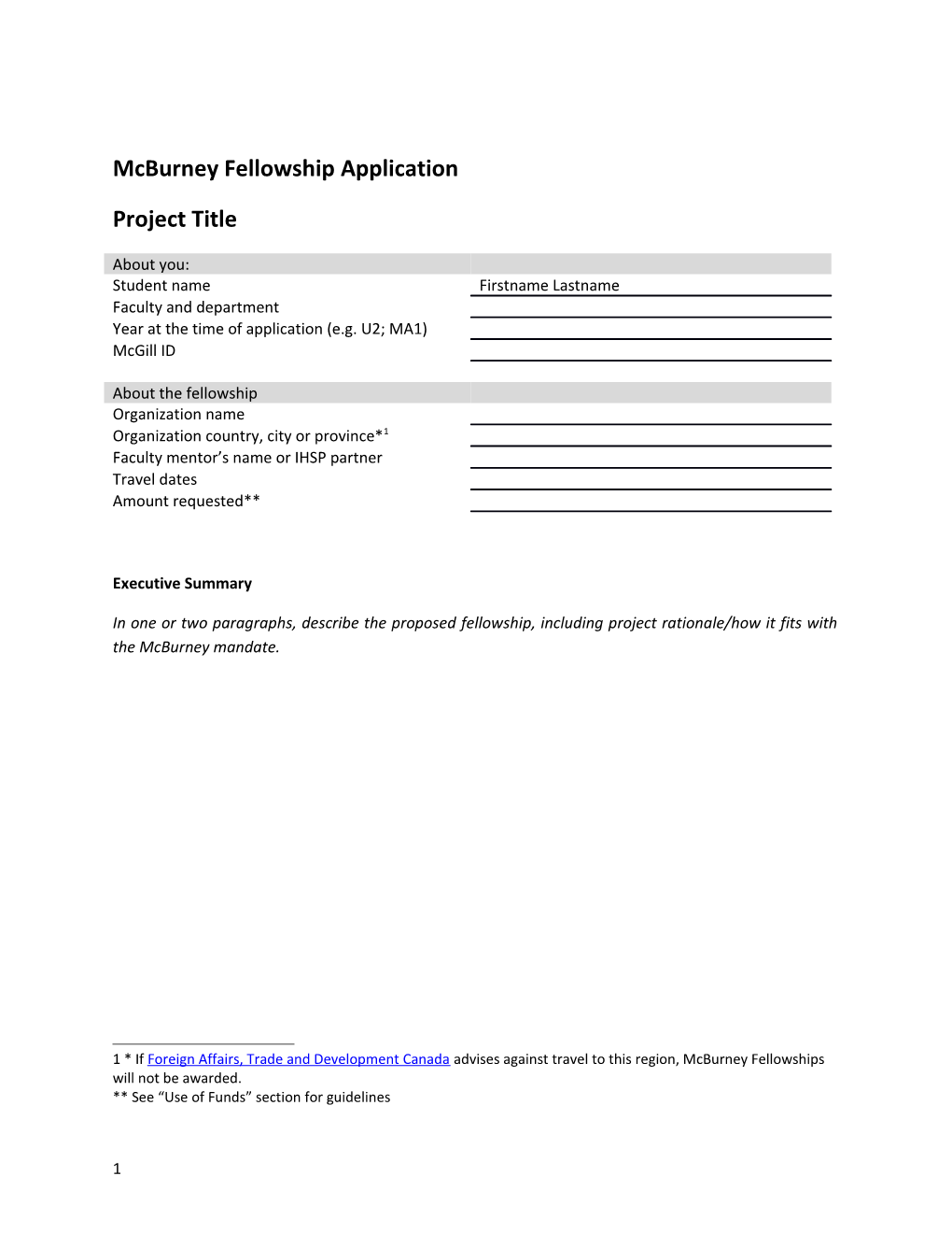 Mcburney Fellowship Application