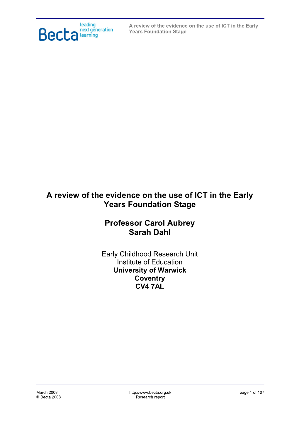 A Review of the Evidence on the Use of ICT in the Early Years Foundation Stage