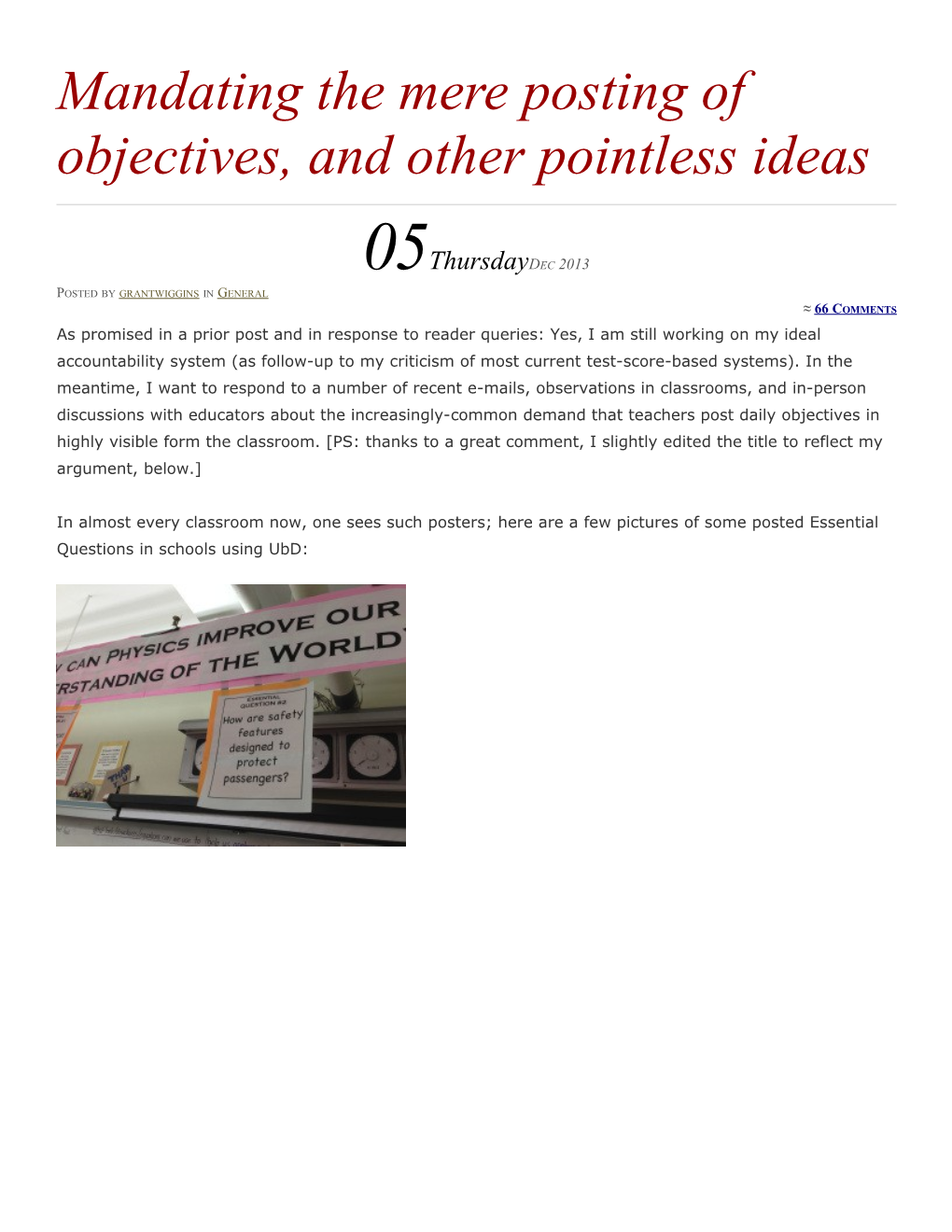 Mandating the Mere Posting of Objectives, and Other Pointlessideas
