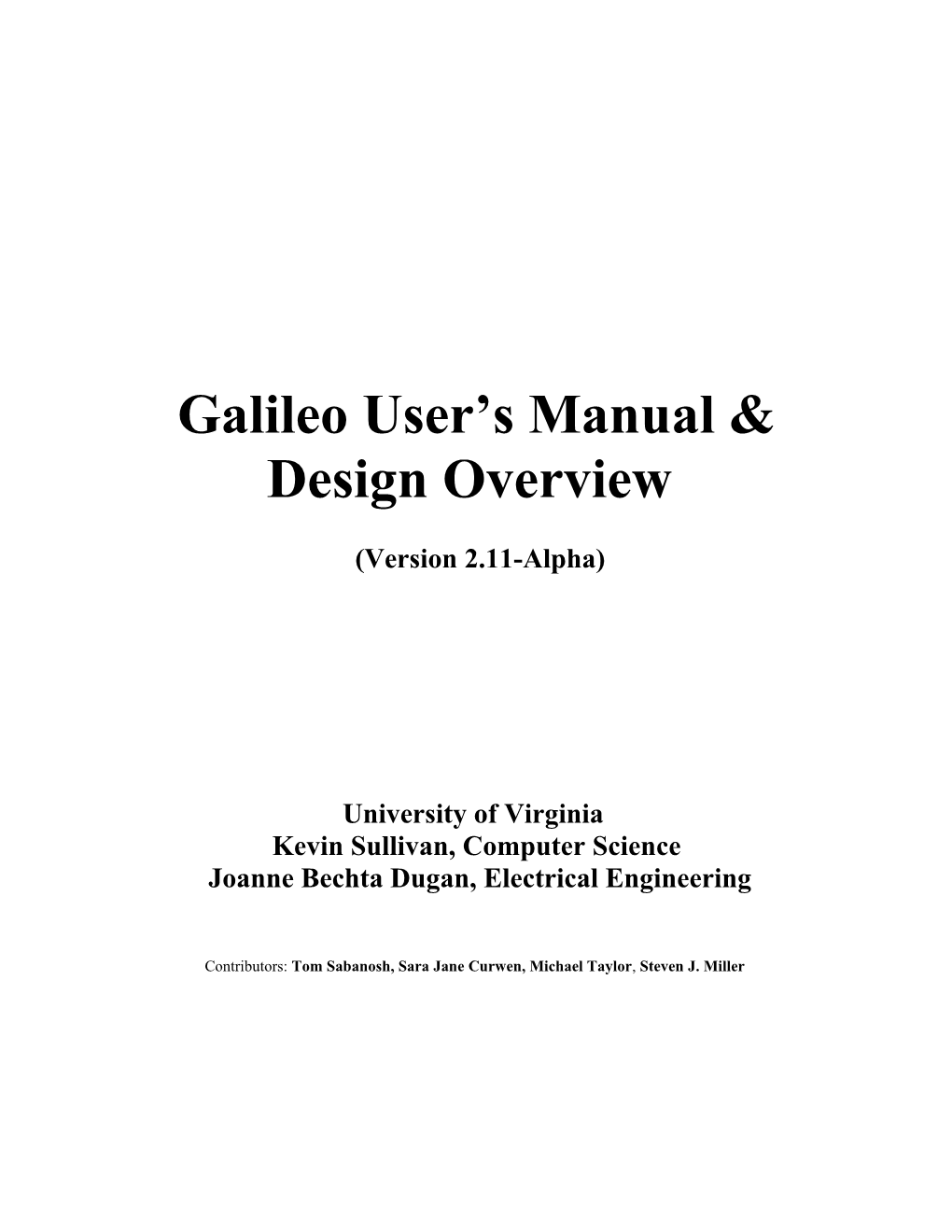 Galileo User S Manual & Design Overview (Version 2.11-Alpha)