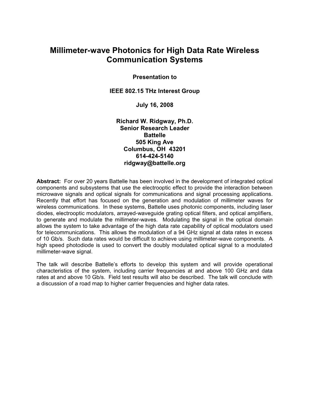 Millimeter-Wave Photonics for High Data Rate Wireless Communication Systems
