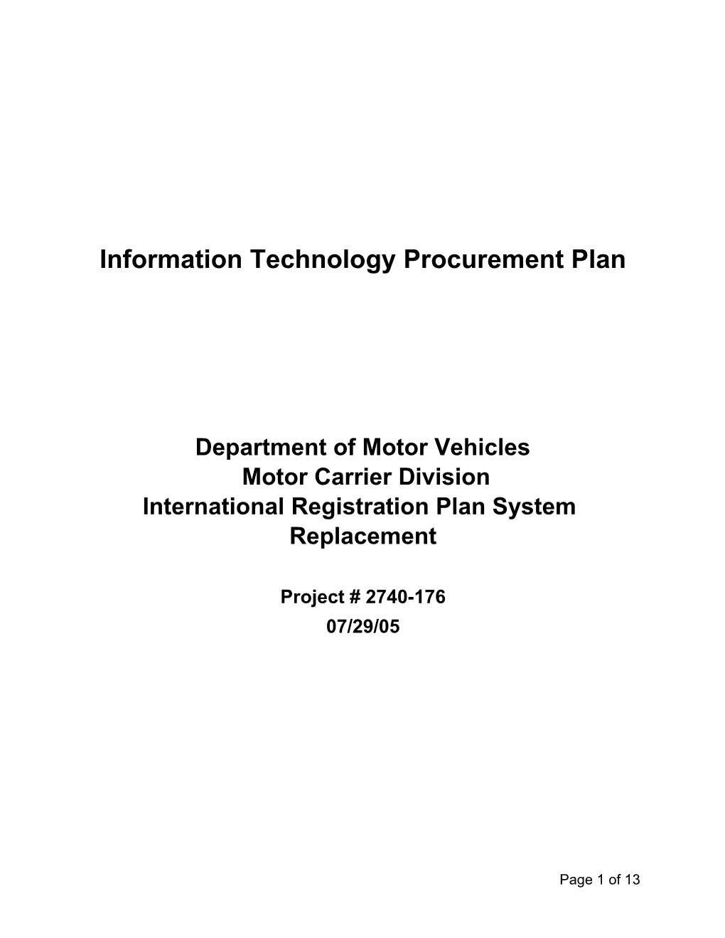 Information Technology Procurement Plan
