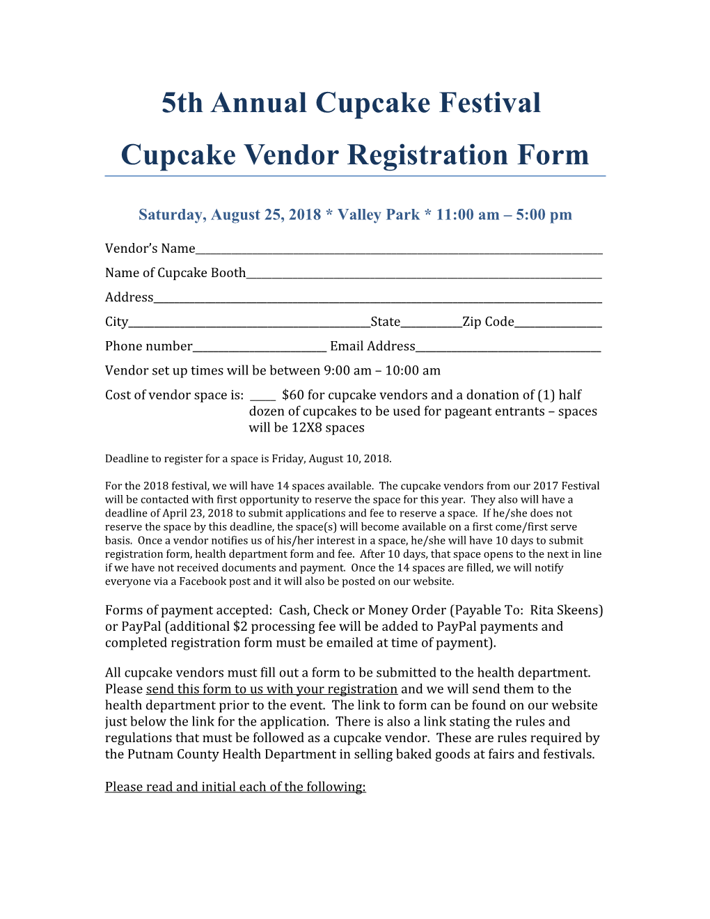 Cupcake Vendor Registration Form