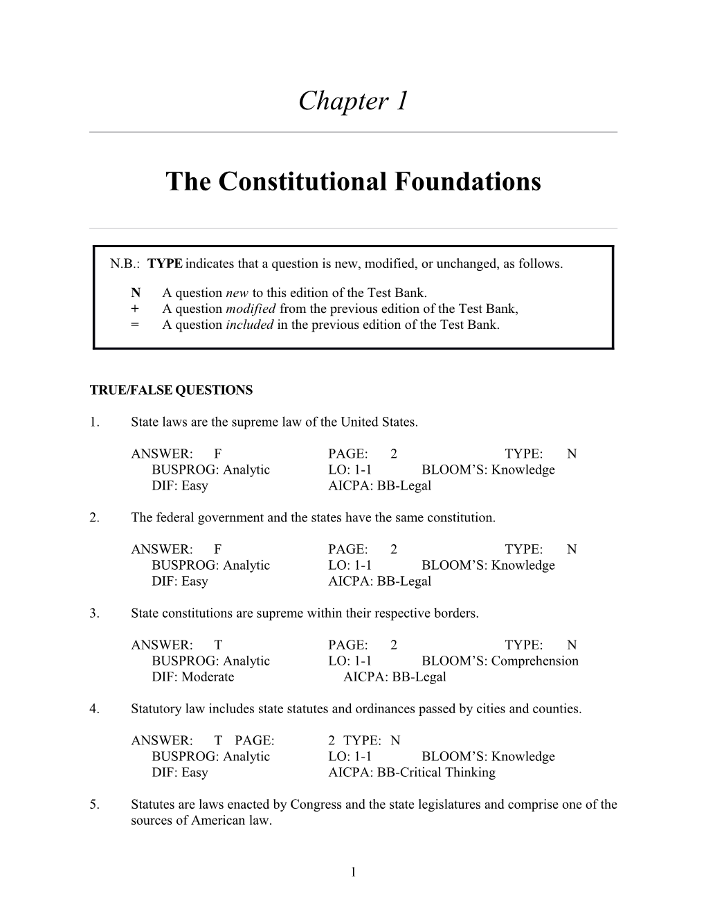 Chapter 1: the Constitutional Foundation 1