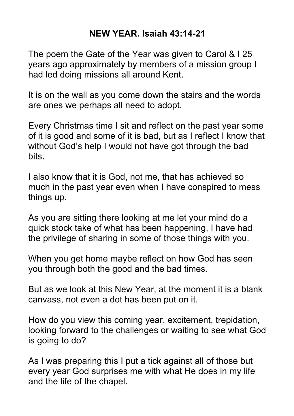 NEW YEAR. Isaiah 43:14-21