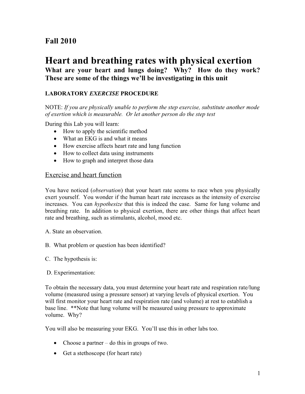 Heart and Breathing Rates with Physical Exertion