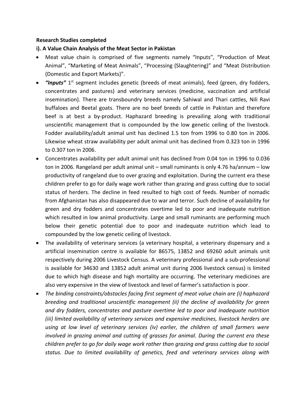 I). a Value Chain Analysis of the Meat Sector in Pakistan