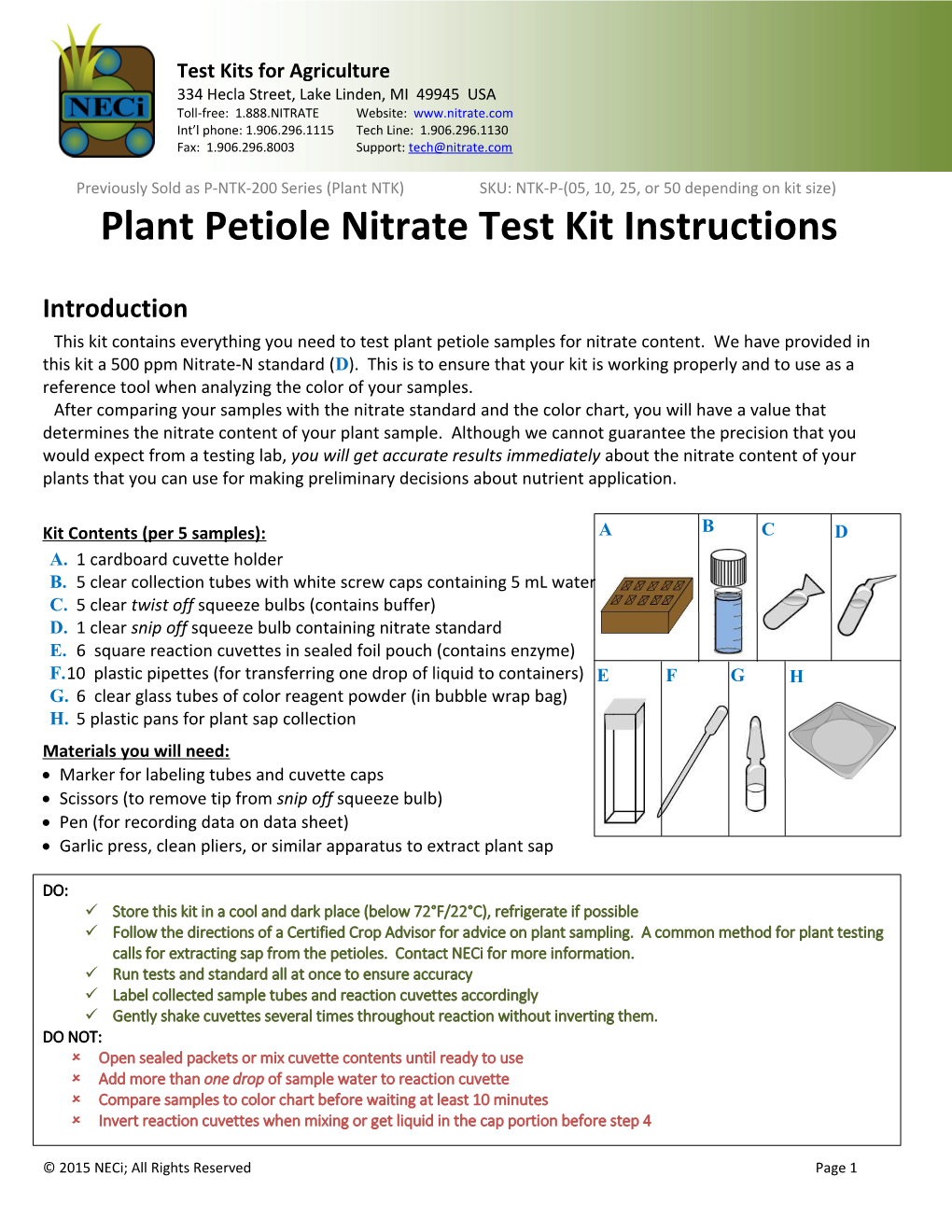 Instructions for Neci Soil Agricultural Nitrate Test Kit