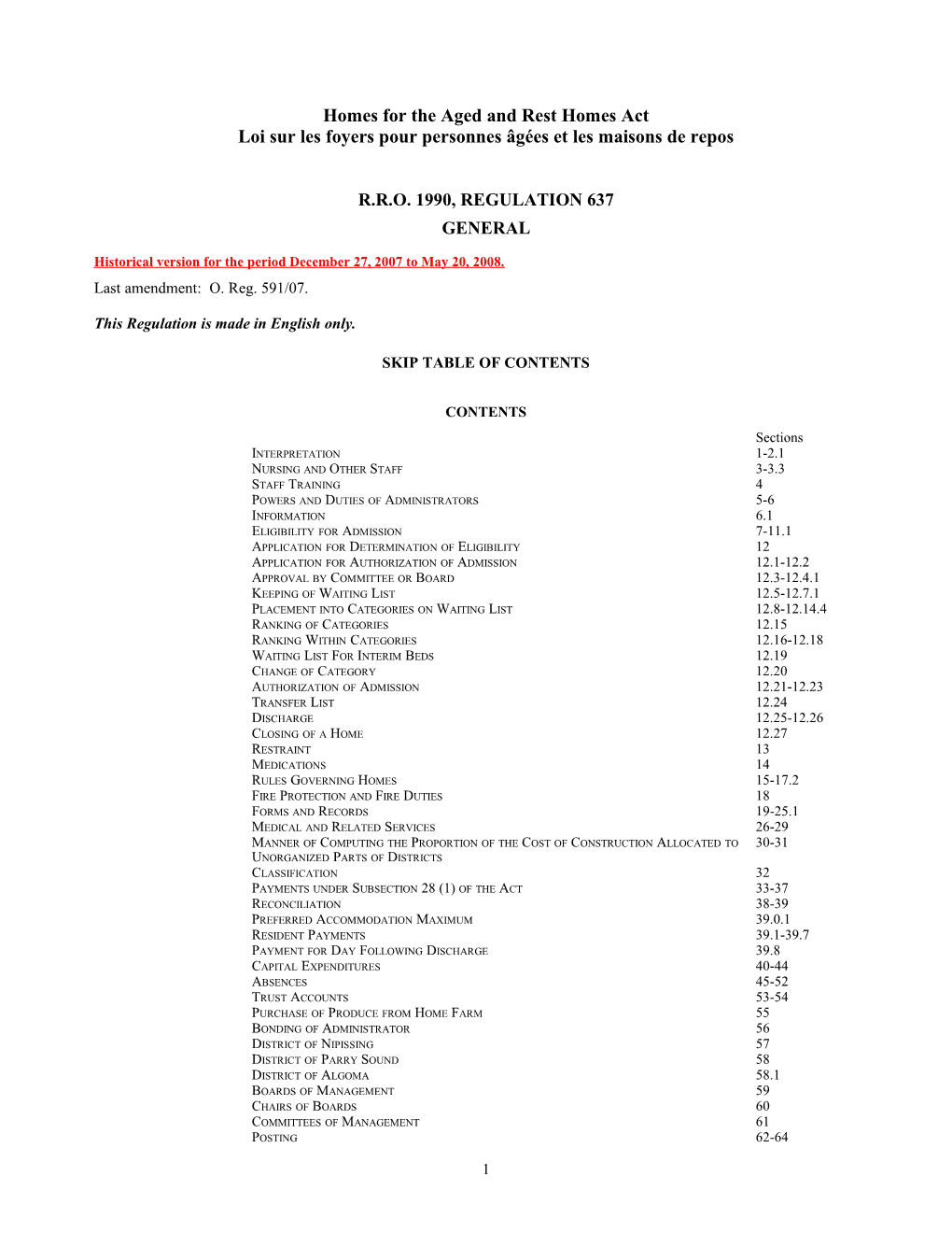 Homes for the Aged and Rest Homes Act - R.R.O. 1990, Reg. 637