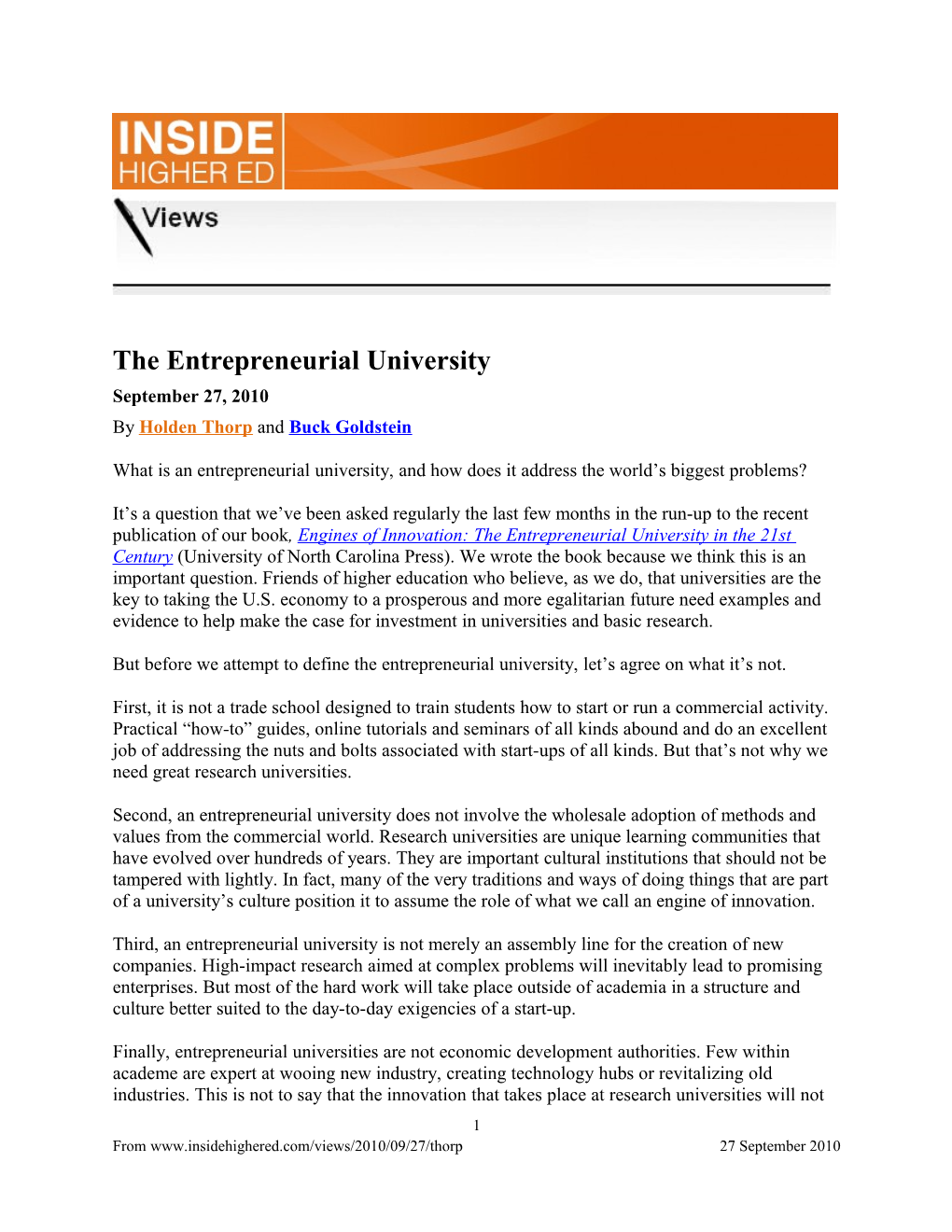 The Entrepreneurial University