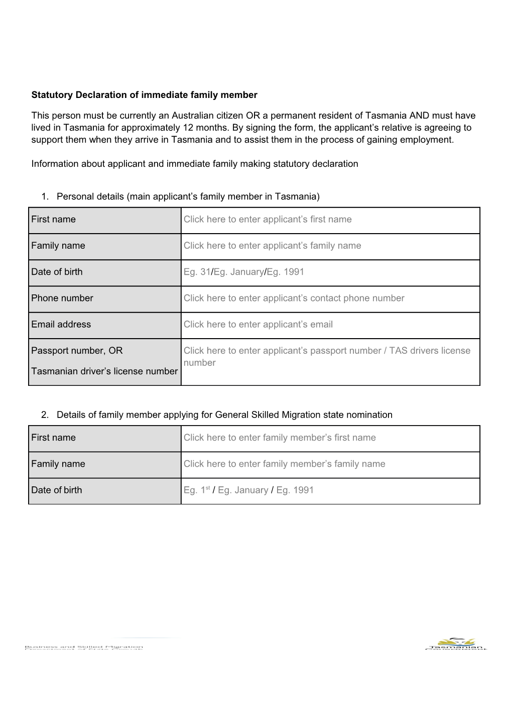 Statutory Declaration of Immediate Family Member