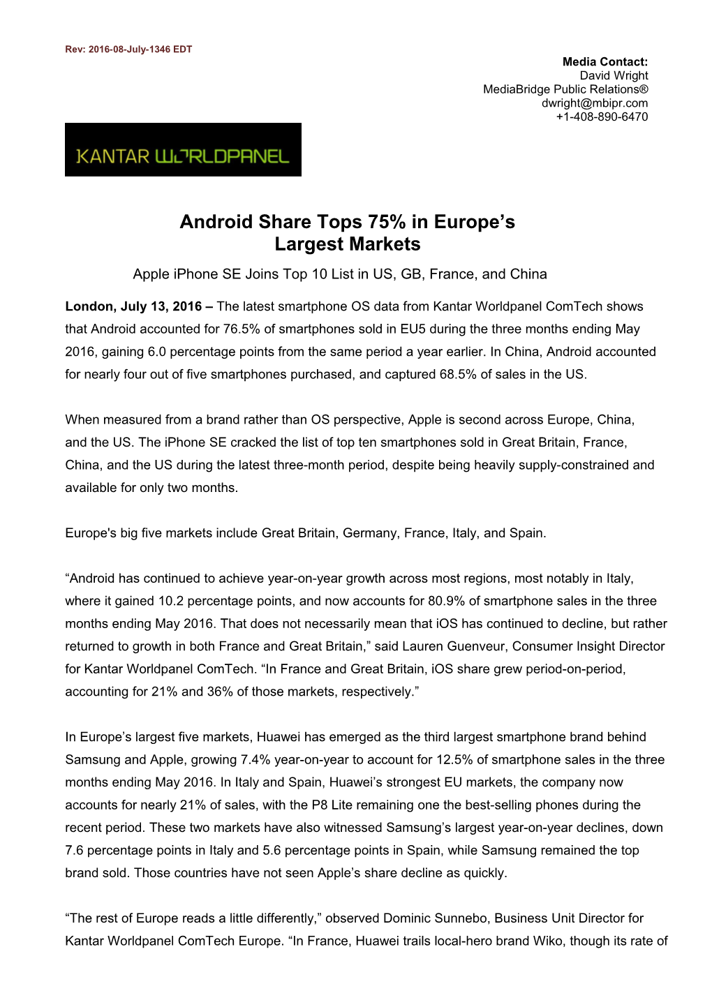 Android Share Tops 75% in Europe S Largest Markets