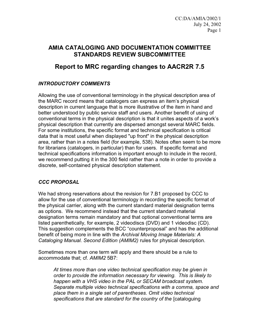 Amia Cataloging and Documentation Committee