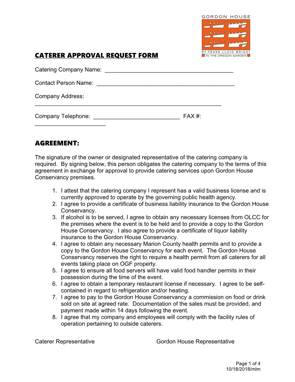 Caterer Approval Request Form