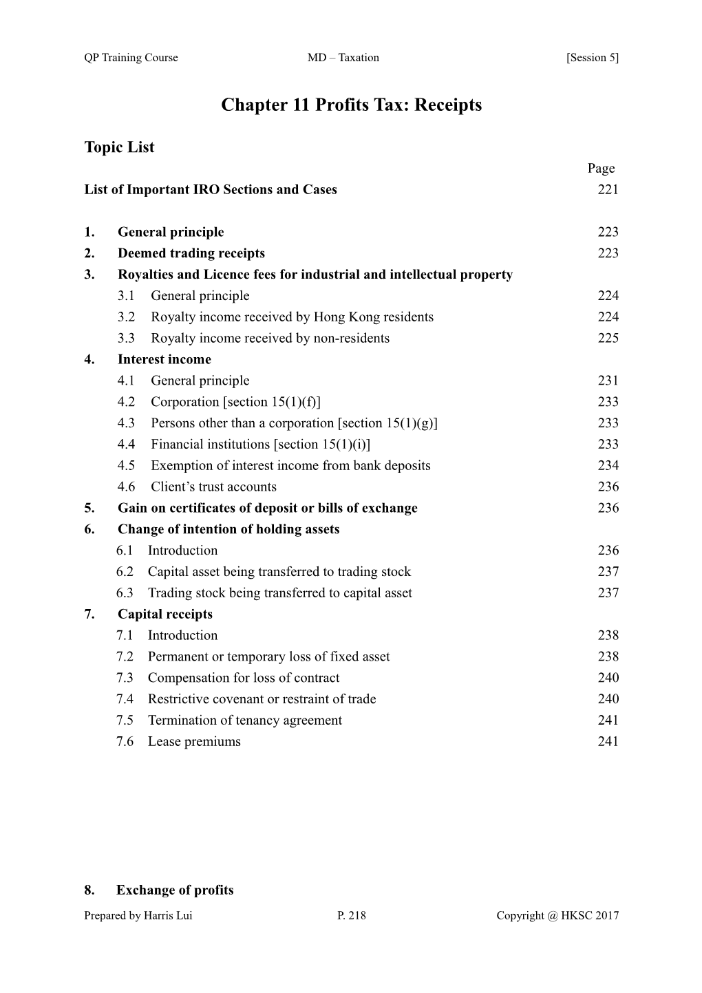 Chapter 10 Profits Tax: Receipts