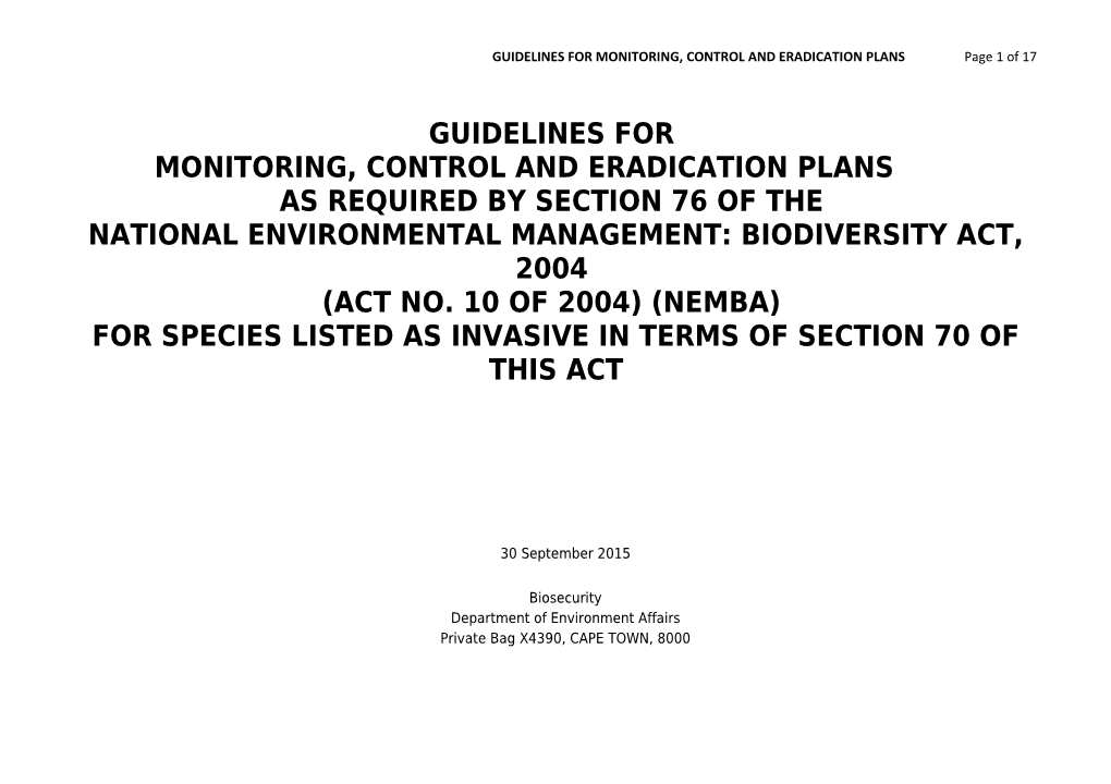 GUIDELINES for MONITORING, CONTROL and ERADICATION PLANS Page 1 of 14