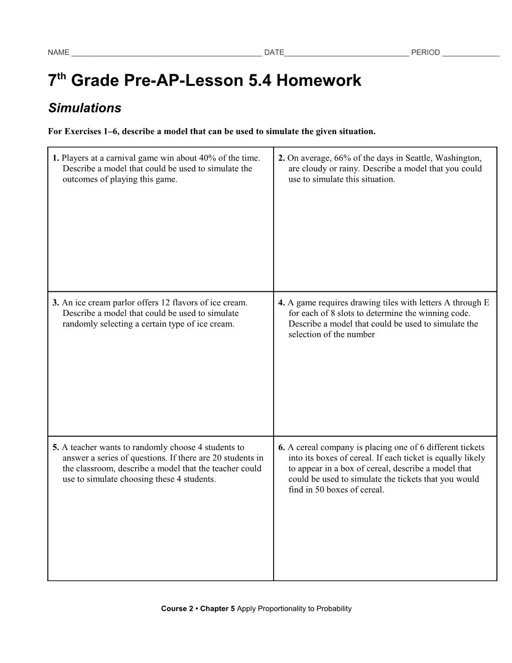7Th Grade Pre-AP-Lesson 5.4 Homework
