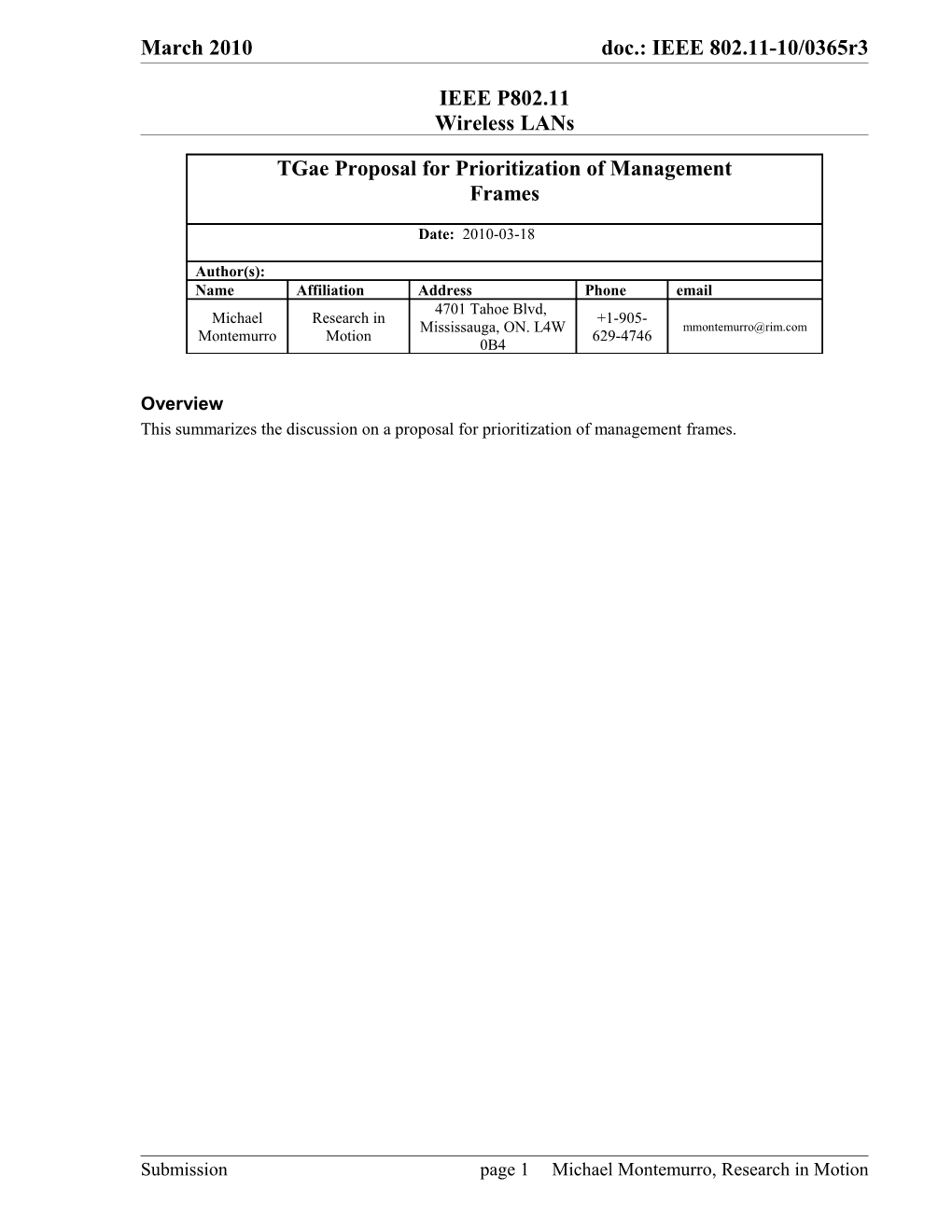 This Summarizes the Discussion on a Proposal for Prioritization of Management Frames