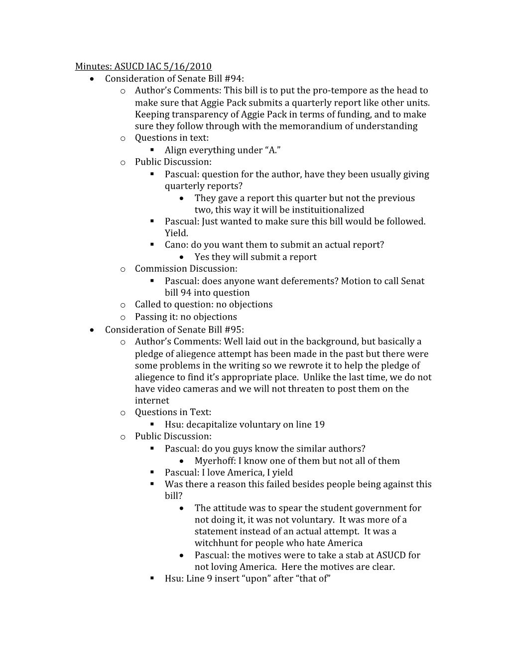 Minutes: ASUCD IAC 5/16/2010