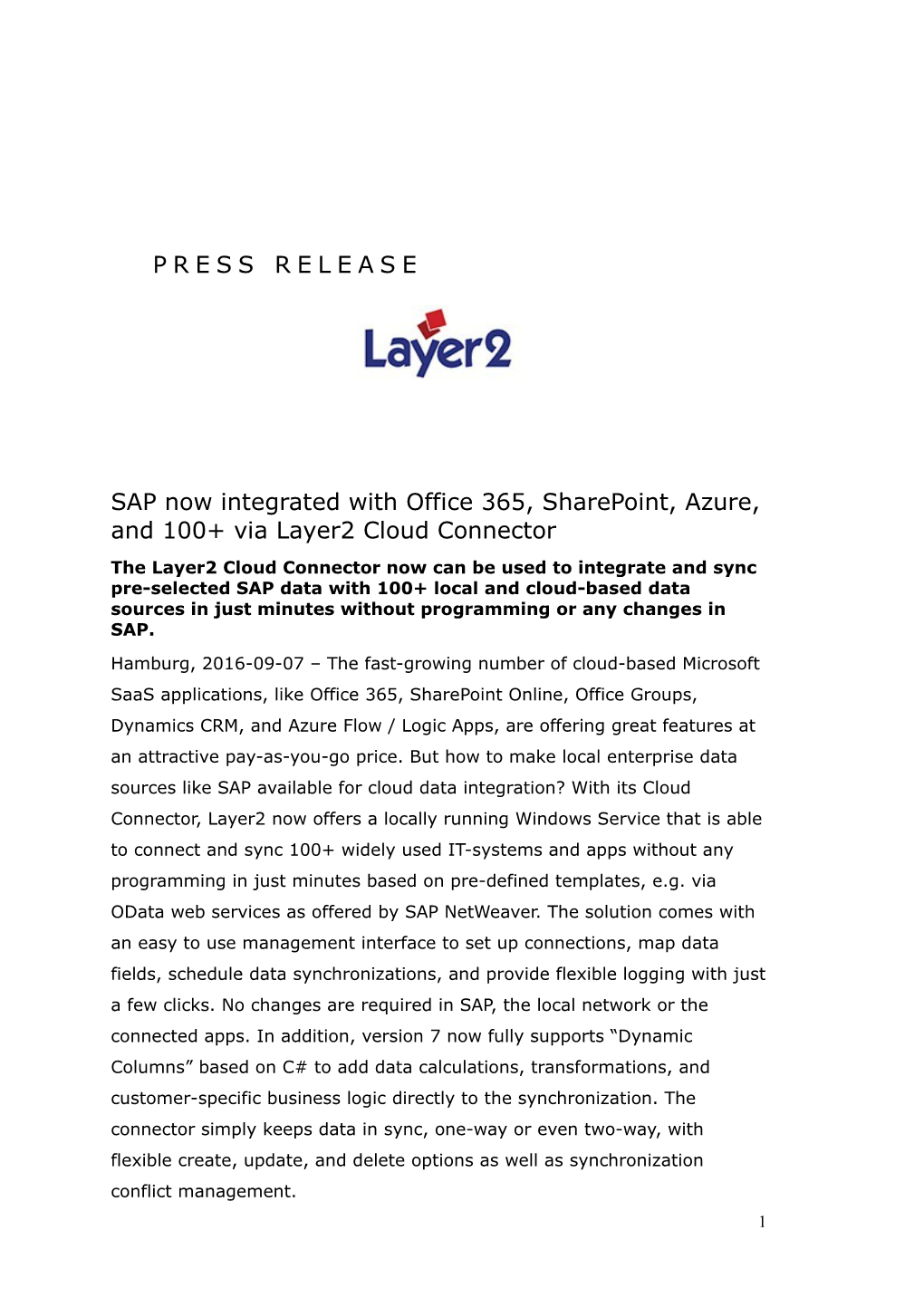 SAP Now Integrated with Office 365, Sharepoint, Azure, and 100+ Via Layer2 Cloud Connector