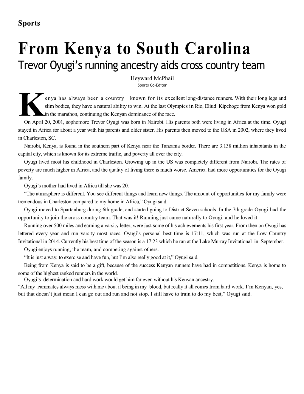 From Kenya to South Carolina