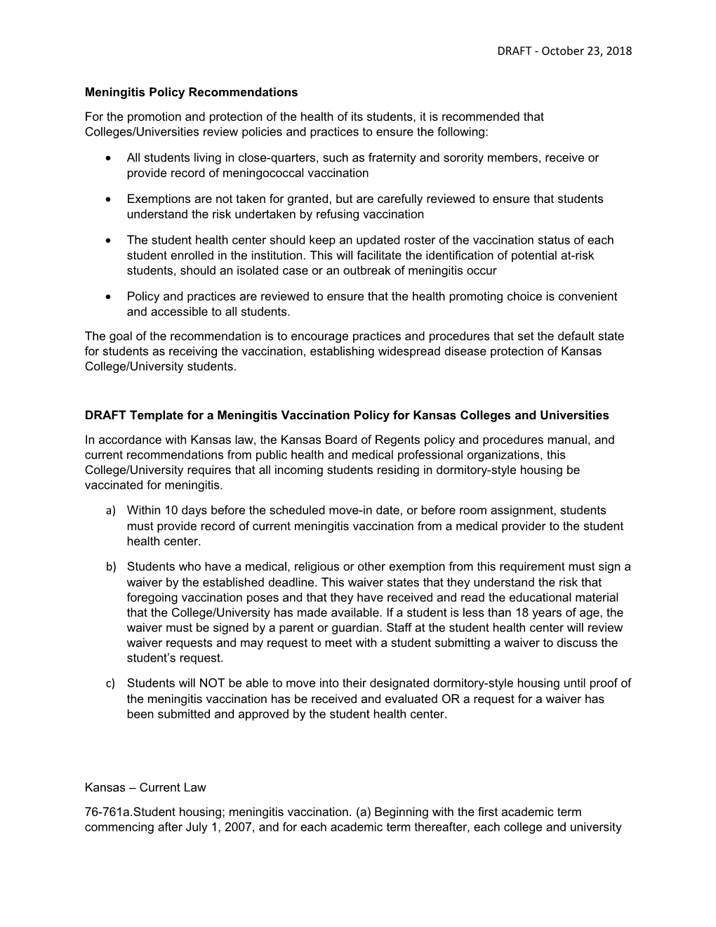 Meningitis Policy Recommendations