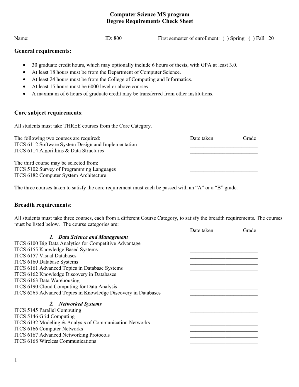 Computer Science MS Program