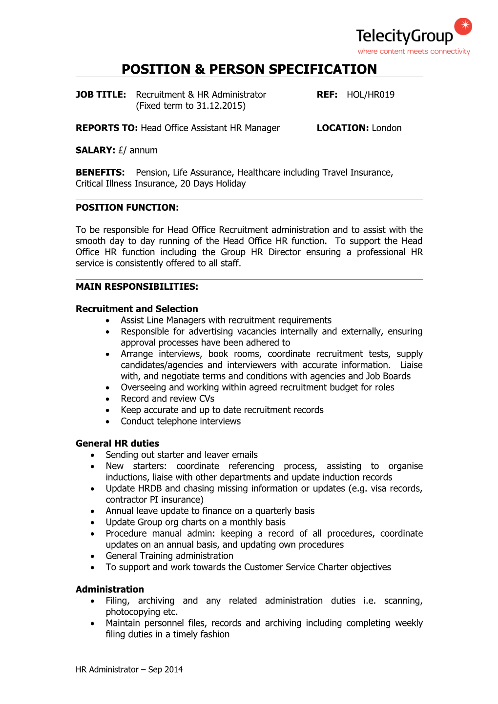 Position & Person Specification