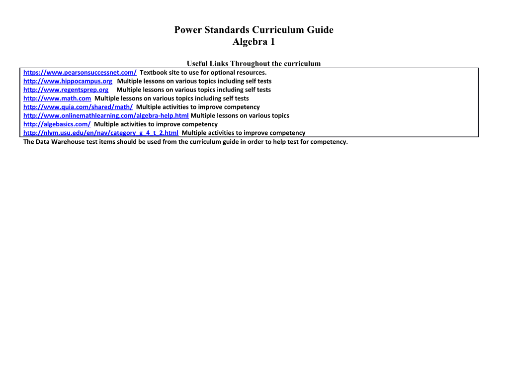 Power Standards Curriculum Guide