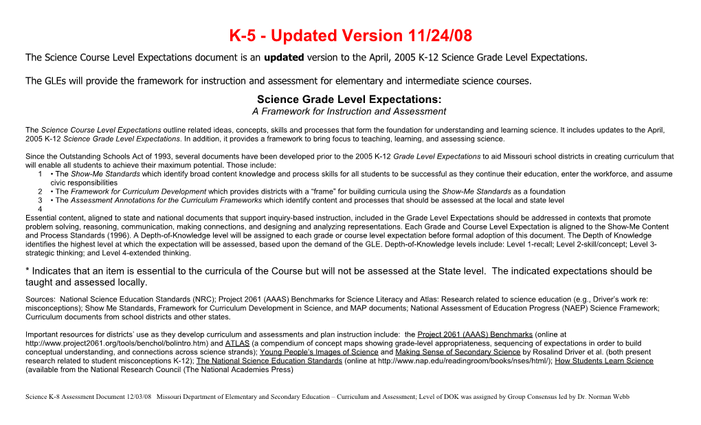 K-5 - Updated Version 11/24/08