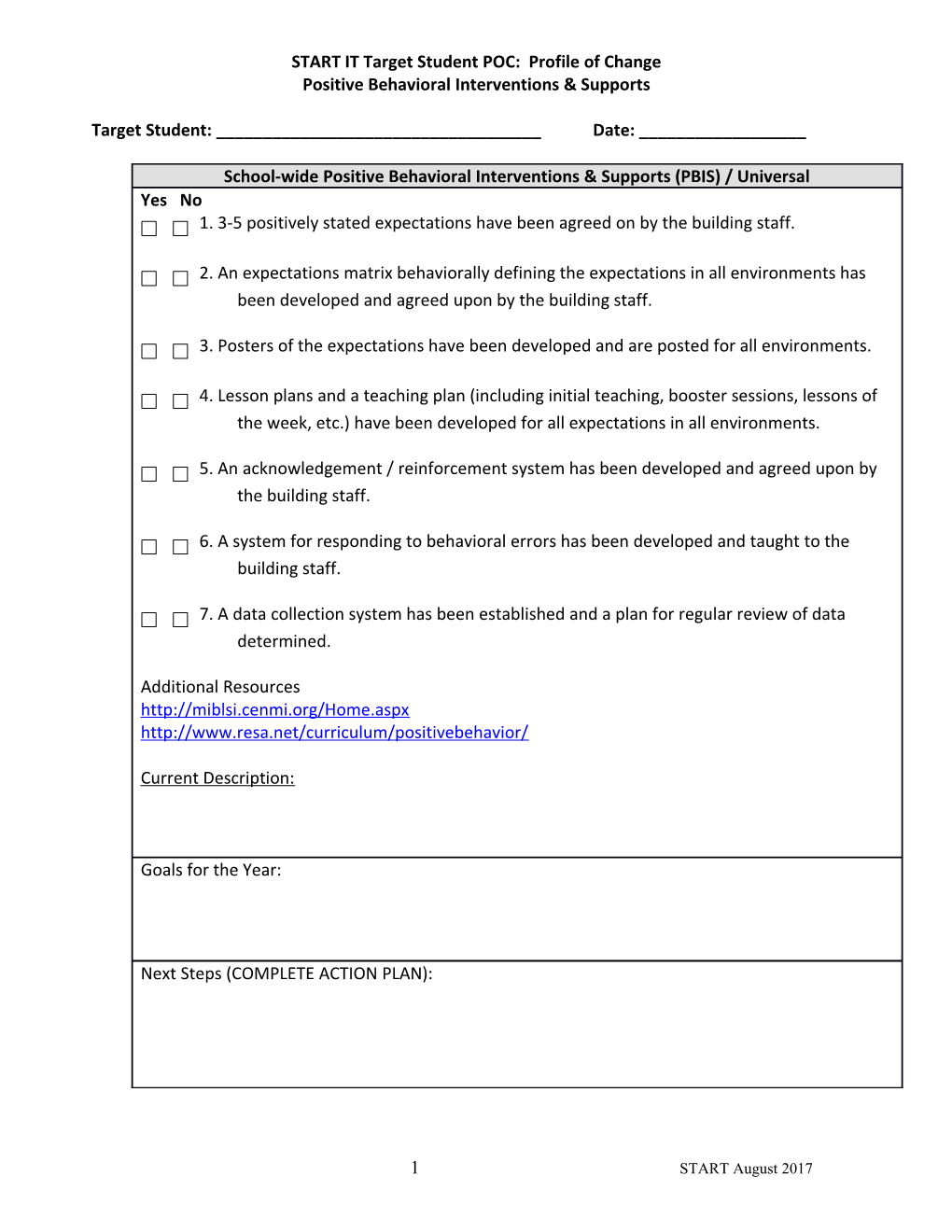 STUDENT Profile of Change (POC)