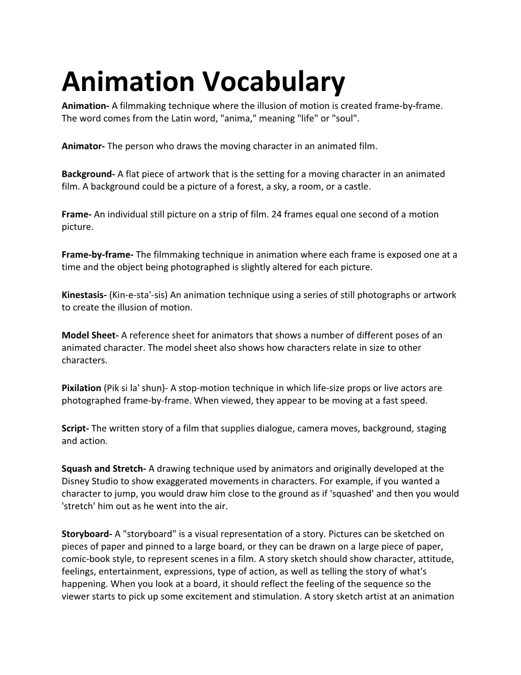 Animation Vocabulary