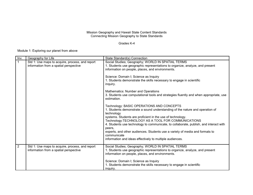 Mission Geography and Hawaii State Content Standards