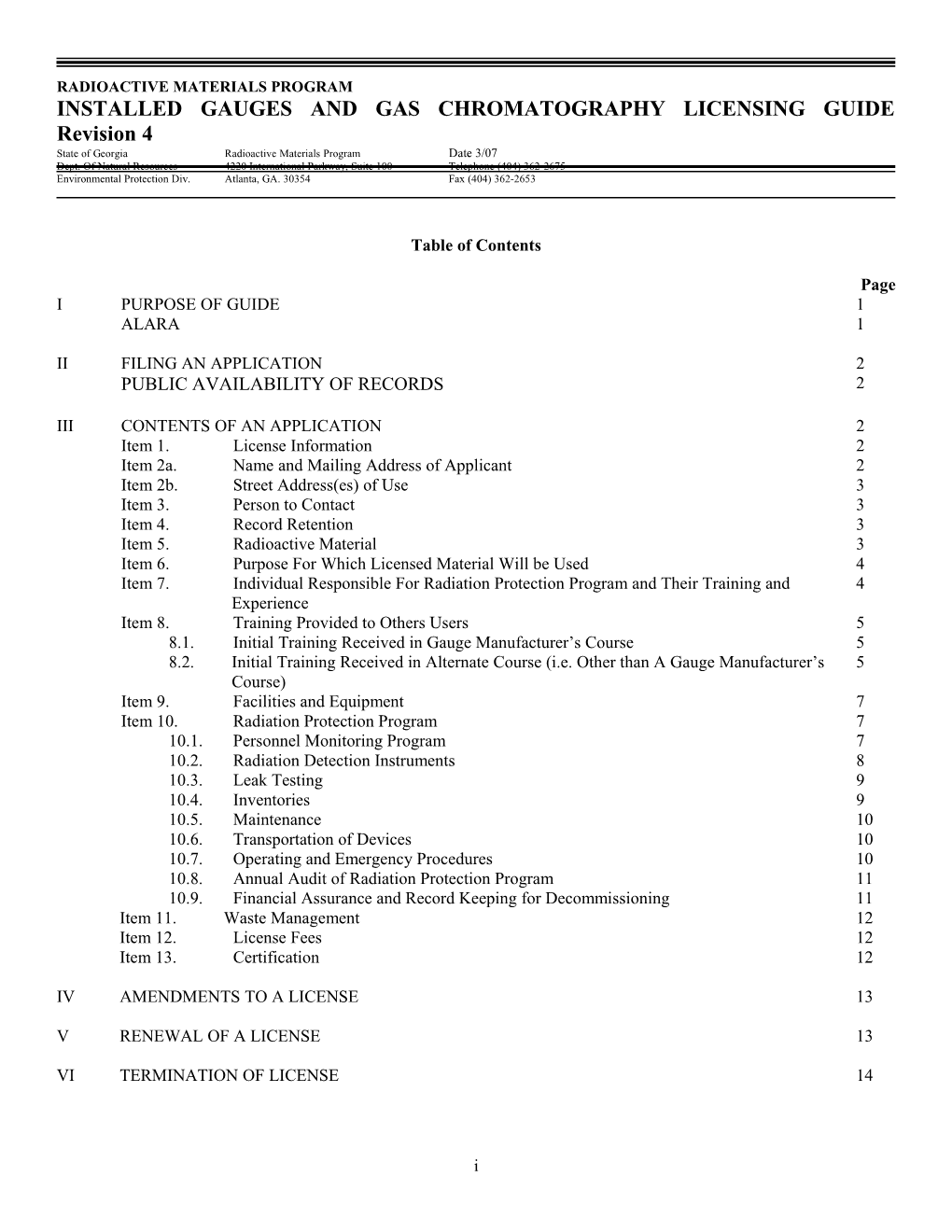 INSTALLED GAUGES and GAS CHROMATOGRAPHY LICENSING GUIDE Revision 4