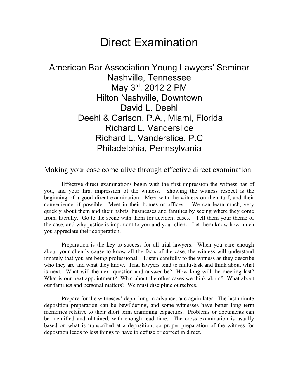 American Bar Association Young Lawyers Seminar