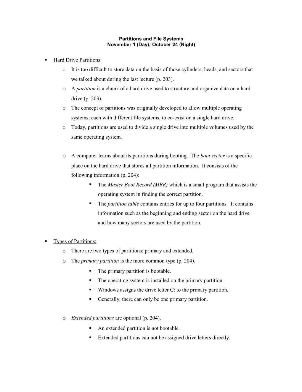 Partitions and File Systems