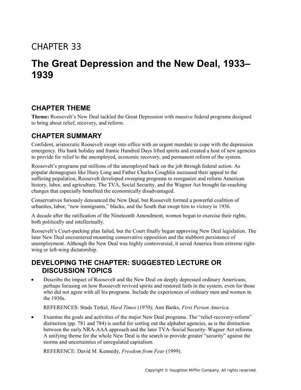 Chapter 33: the Great Depression and the New Deal, 1933 1939 1