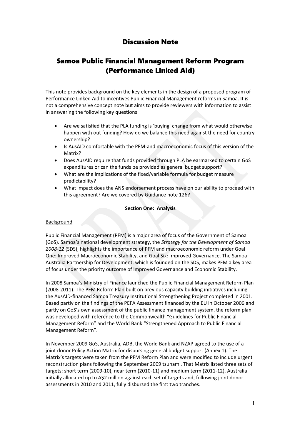 Samoa Public Financial Management Reform Program (Performance Linked Aid)